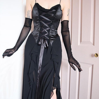 Black corset lace up evening gown UK 10
