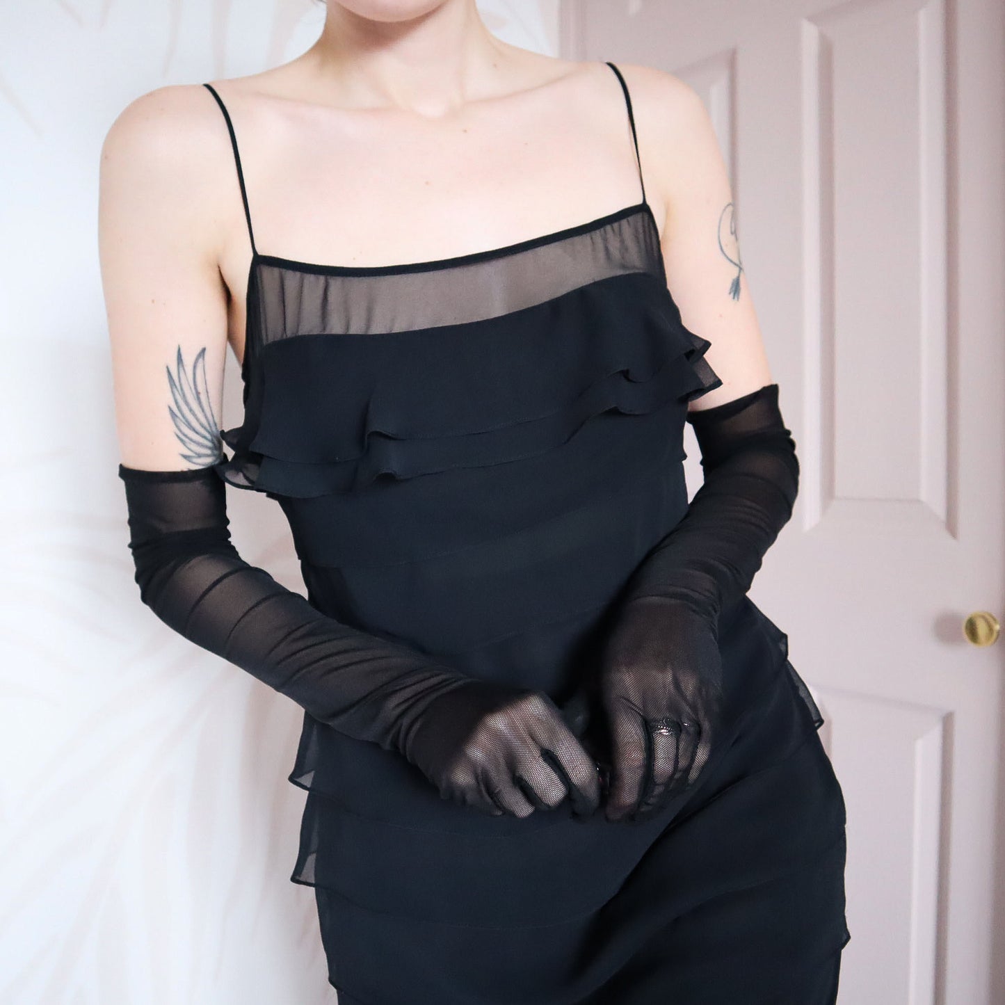 Vintage John Charles black layered evening gown UK 10