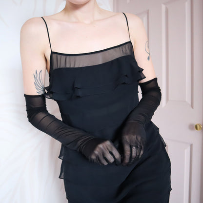 Vintage John Charles black layered evening gown UK 10