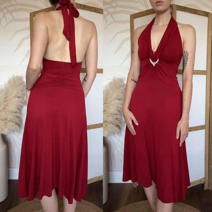Red stretch halter neck midi dress uk 12