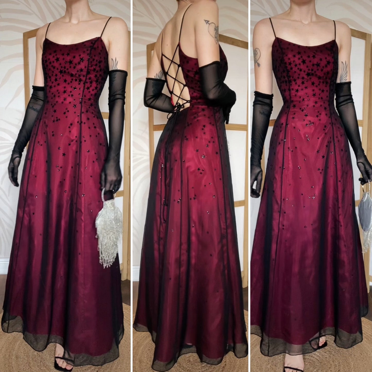 Red glittery star a-line prom dress uk 10