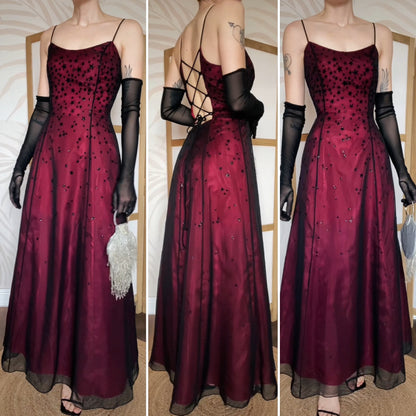 Red glittery star a-line prom dress uk 10