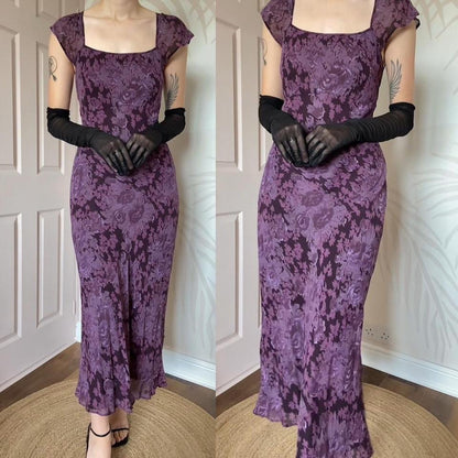 Laura Ashley purple floral short sleeve dress UK 12