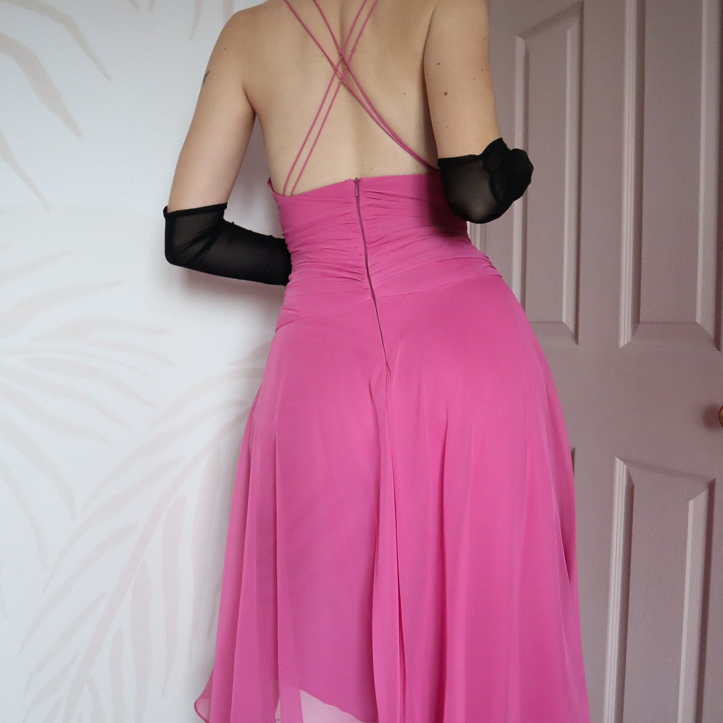 Pink chiffon After Six midi dress UK 12