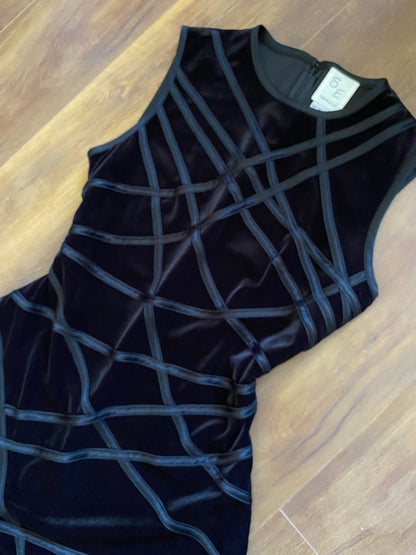 Simon Ellis black velvet stretch evening dress uk 14