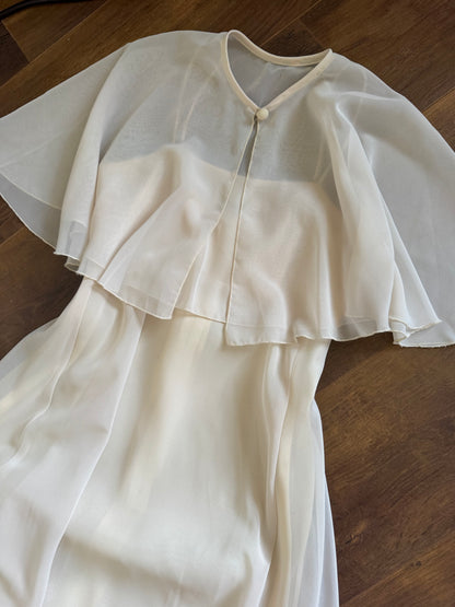 Vintage 70s 2-piece dress & cape wedding set uk 6-8/XS
