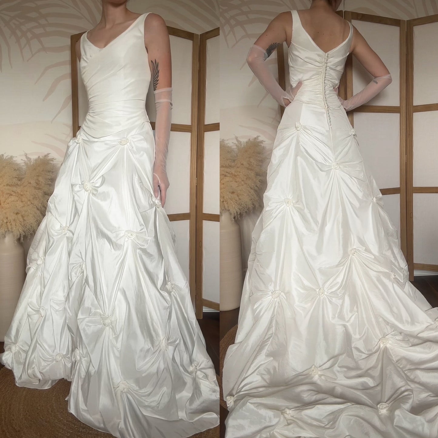 White draped a-line wedding dress uk 10-12