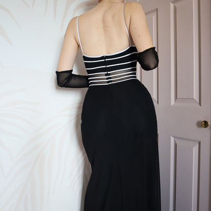 Vintage Tadashi black & white evening dress UK 10-12