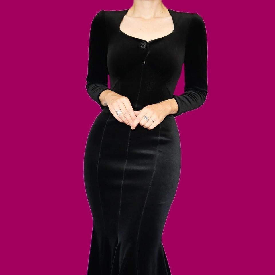 Dusk black velvet long sleeve midi dress UK 10-12