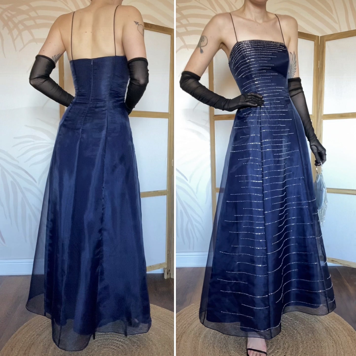 Morgan & Co navy beaded a-line prom dress UK 12
