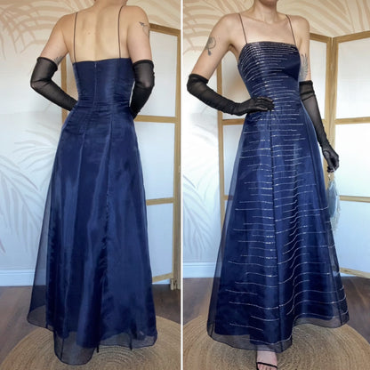 Morgan & Co navy beaded a-line prom dress UK 12