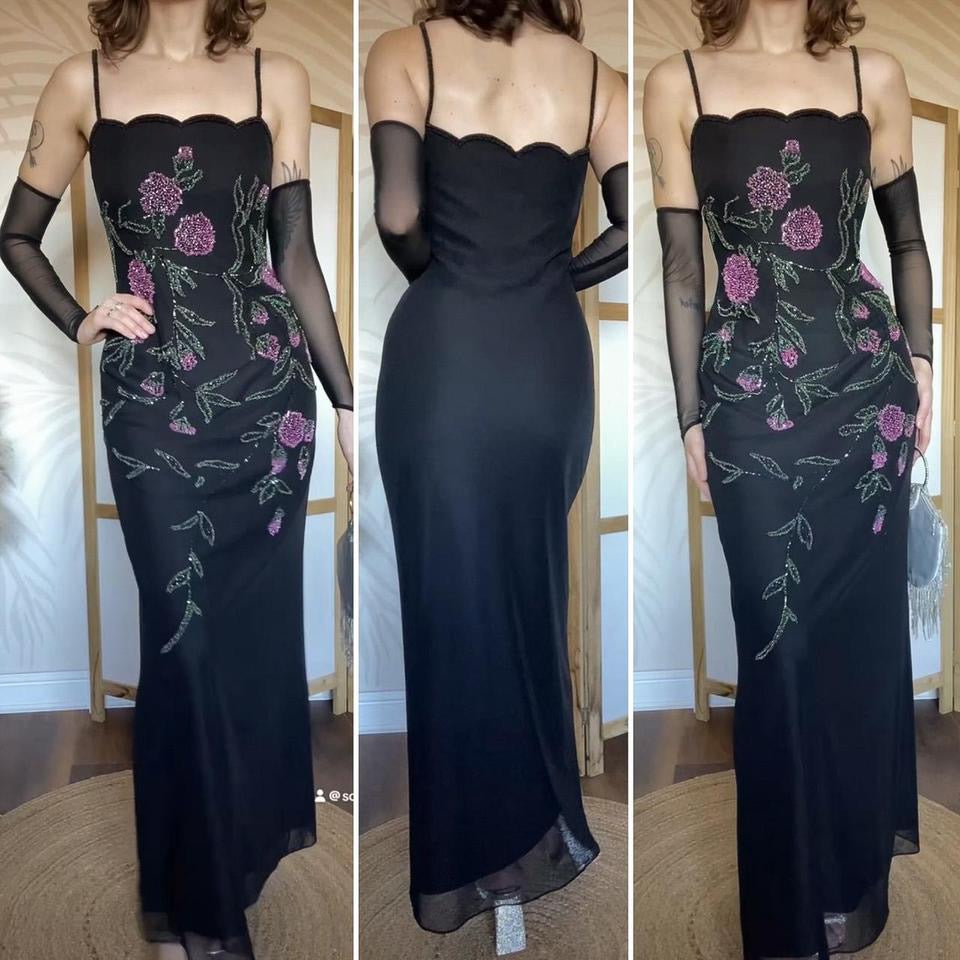 Black After six beaded stretch evening dress uk 12