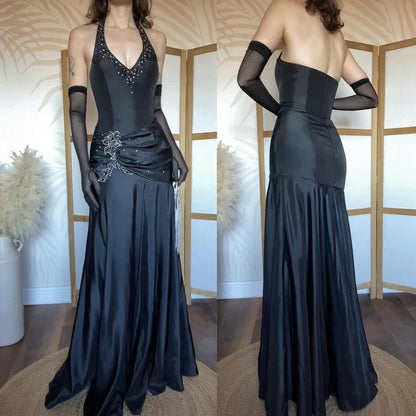 Black Jora halter-neck fit & flare prom dress uk 12