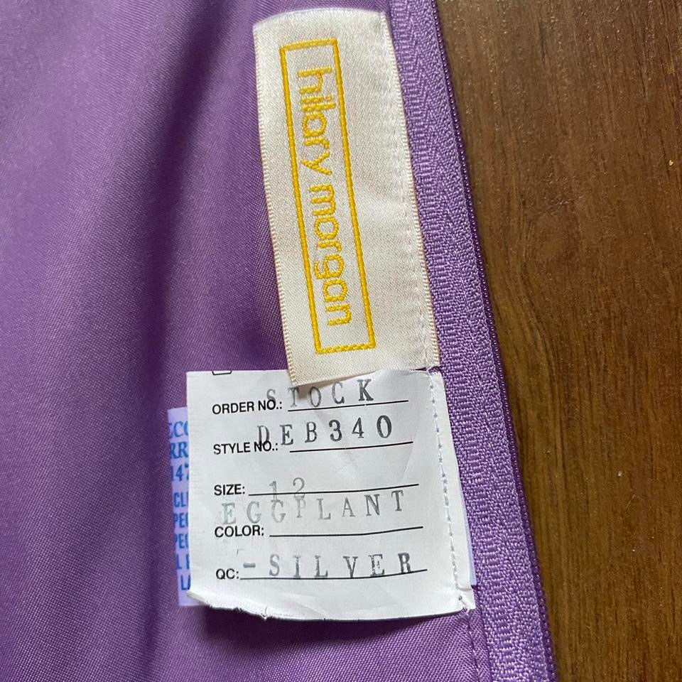 Hilary Morgan purple strapless taffeta prom dress uk 10-12