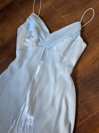 Baby blue satin & chiffon prom dress & shawl uk 10