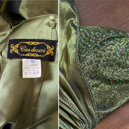 Green strapless taffeta prom dress uk 12