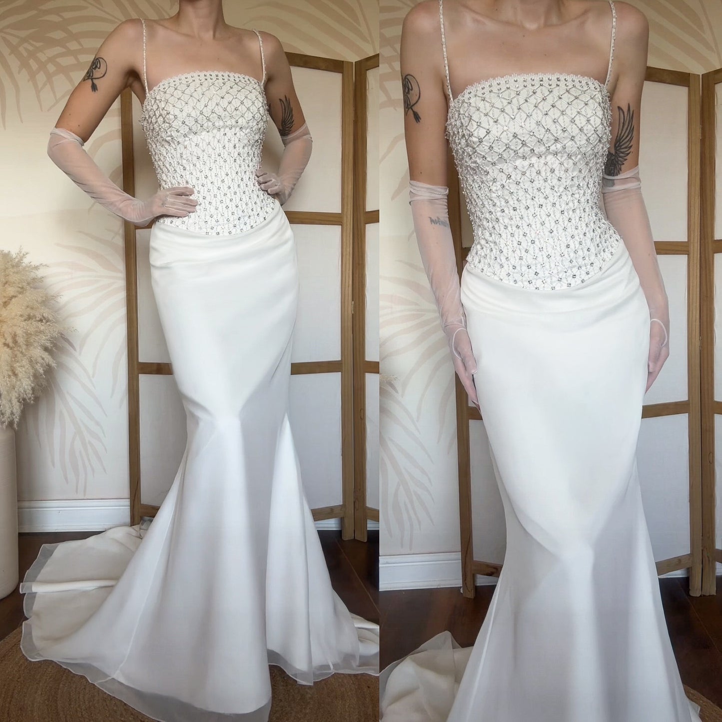 White lace & bead wedding dress uk 12