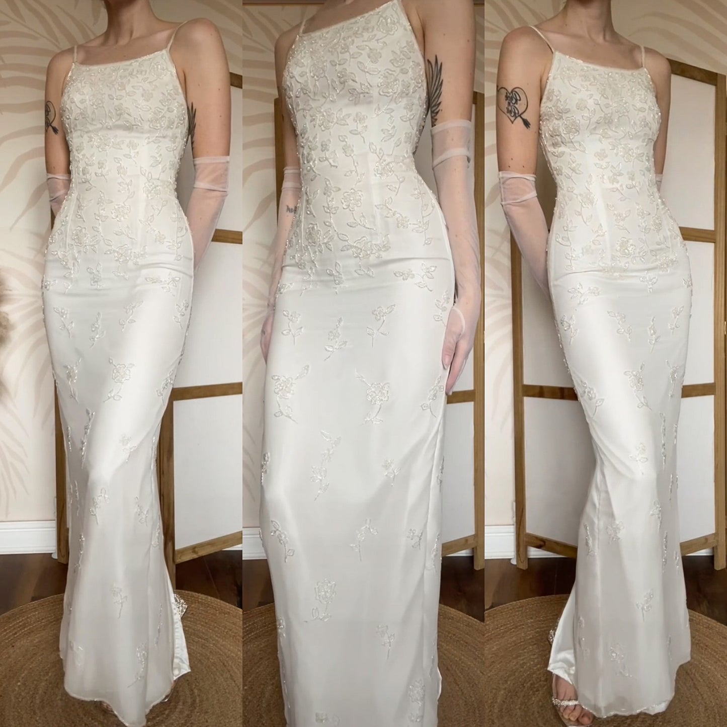 Ivory petite 100% silk beaded wedding dress uk 6
