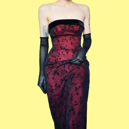 Black & red glittery strapless evening dress UK 10