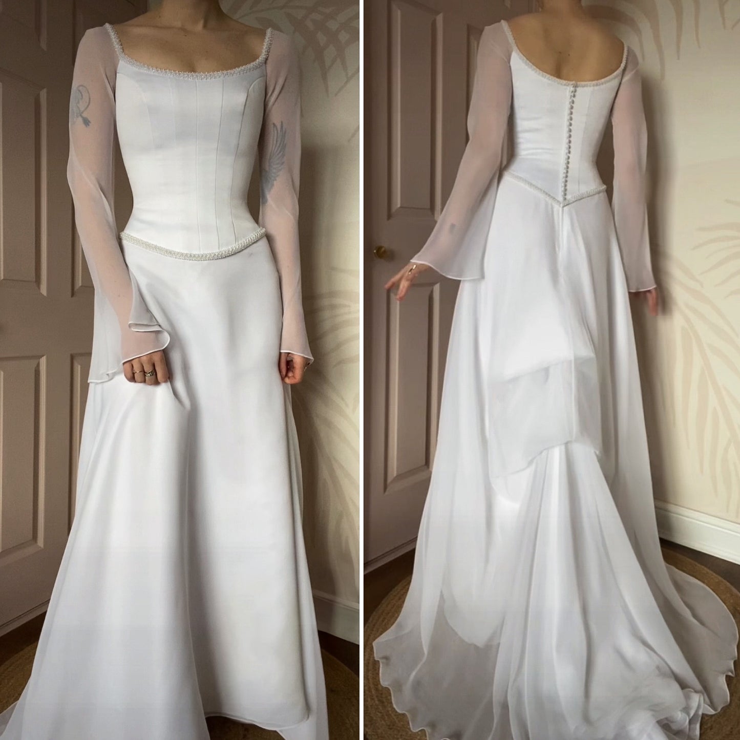 Vintage white long sleeve wedding gown UK 8