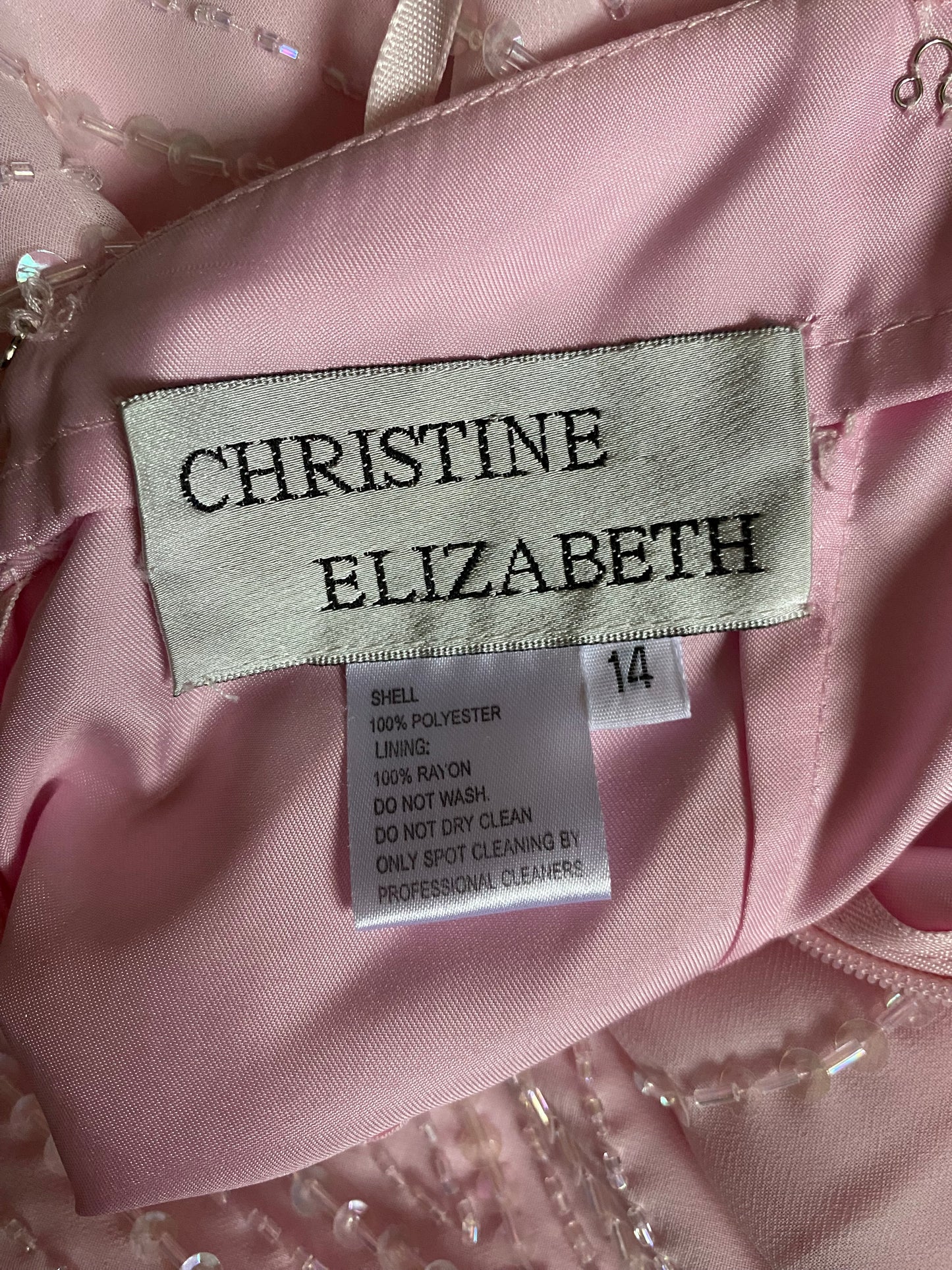 Light pink strapless beaded evening dress & shawl uk 14