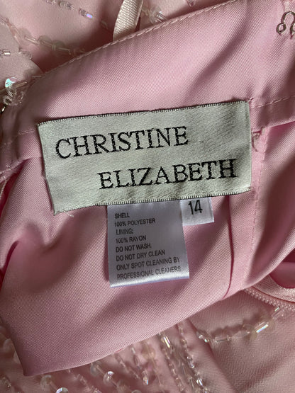 Light pink strapless beaded evening dress & shawl uk 14