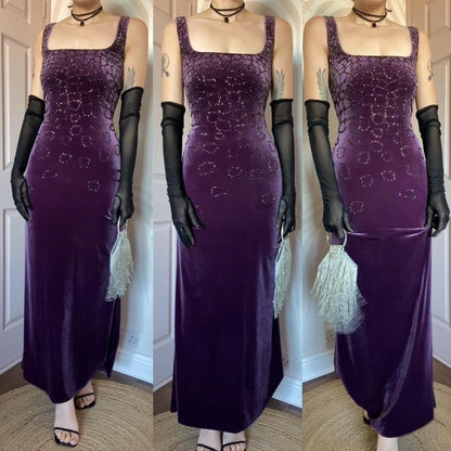 Frank Usher purple velvet beaded gown UK 16