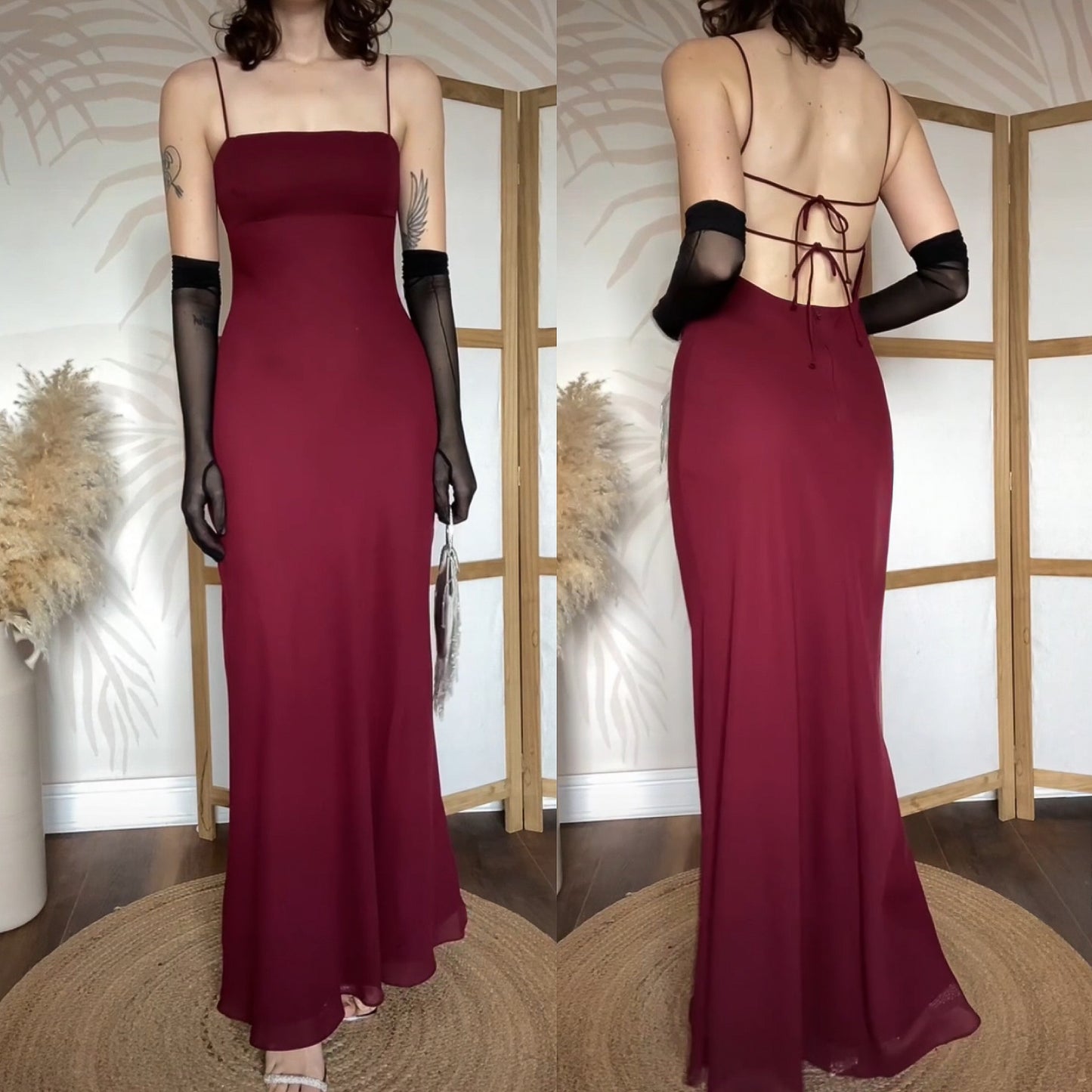 Morgan & Co burgundy open back evening dress uk 10