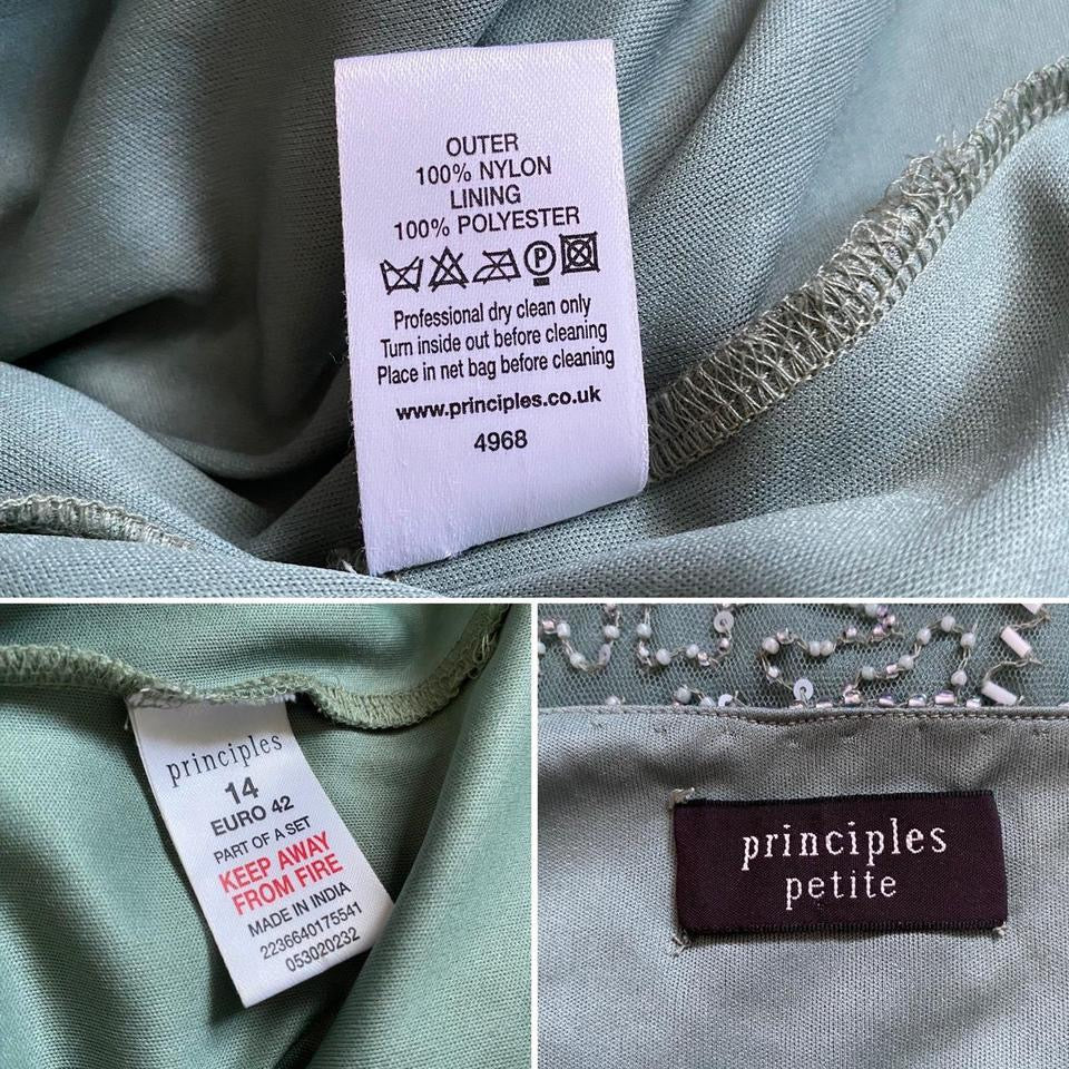 Dusky green beaded petite midi dress UK 14