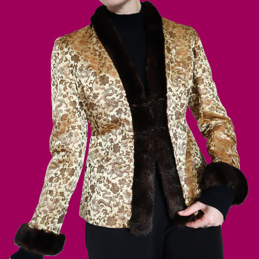 Gold vintage Patsy Seddon smoker jacket UK 8-12