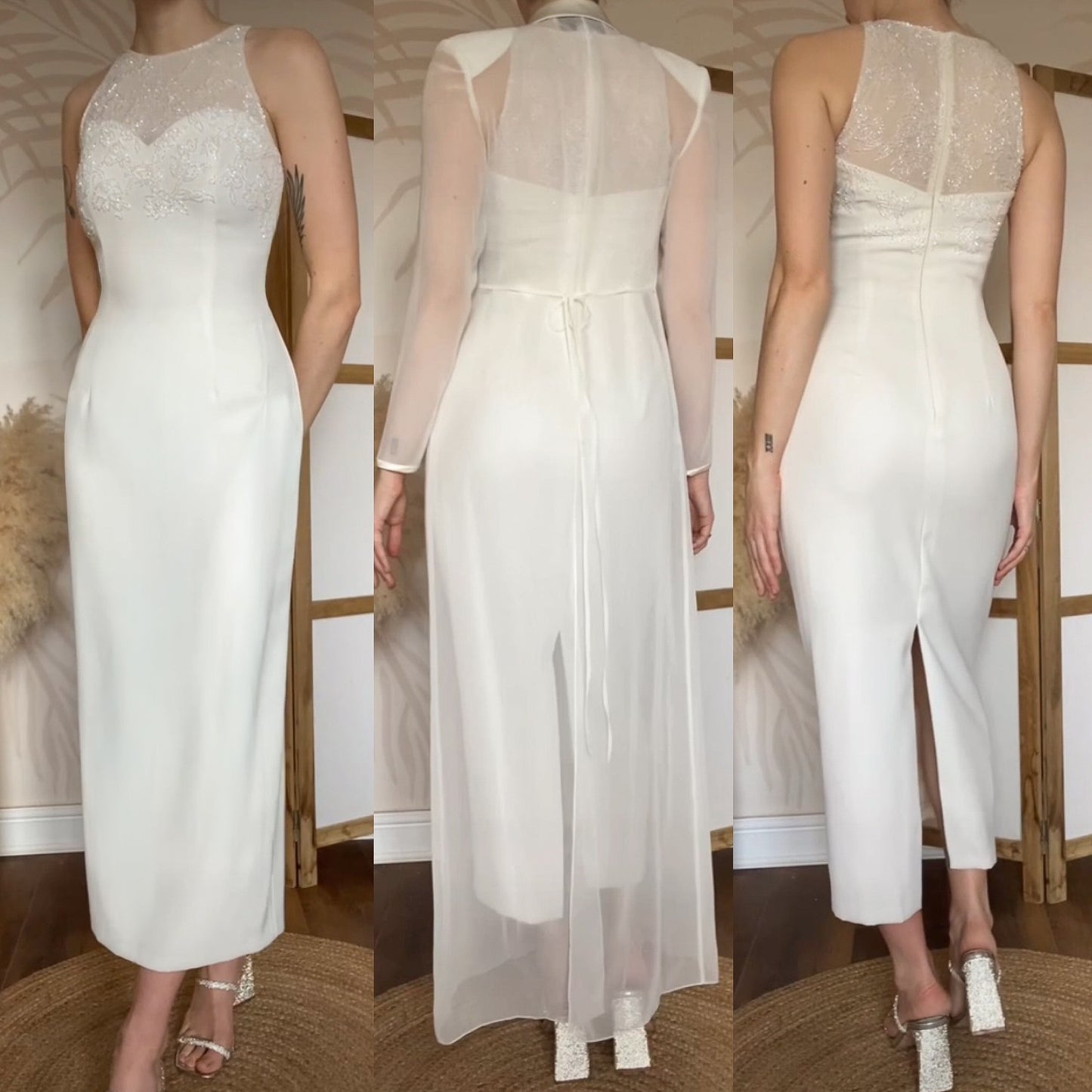 Ivory 2-piece dress & sheer jacket wedding set uk 8