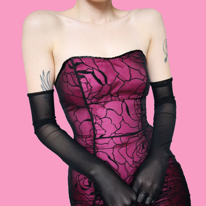 Pink strapless glitter floral evening dress UK 8 & UK 12