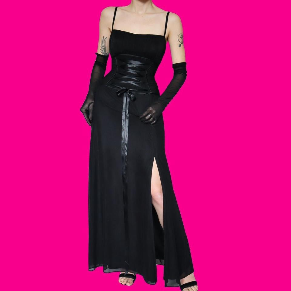 Black Tadashi lace up evening gown UK 10