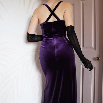 Purple velvet stretch evening dress uk 18