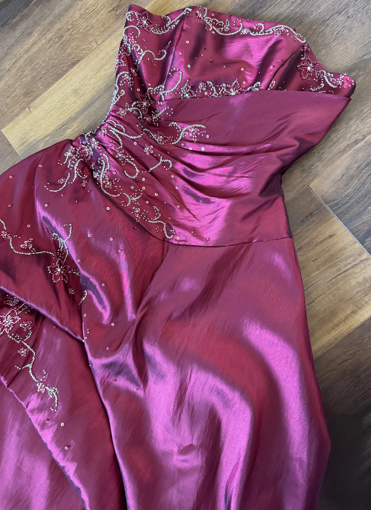 Red taffeta strapless a-line prom dress uk 10