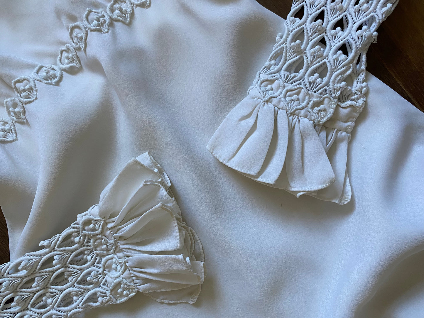 70s long sleeve crochet wedding dress UK 10