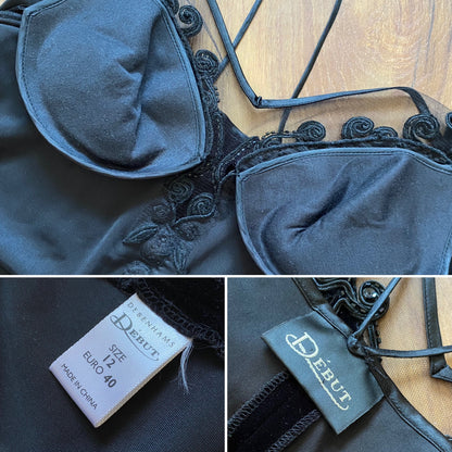 Debut stretch black velvet evening dress UK 12