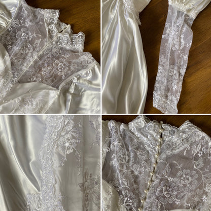 White satin & lace 80s wedding dress UK 6/XS