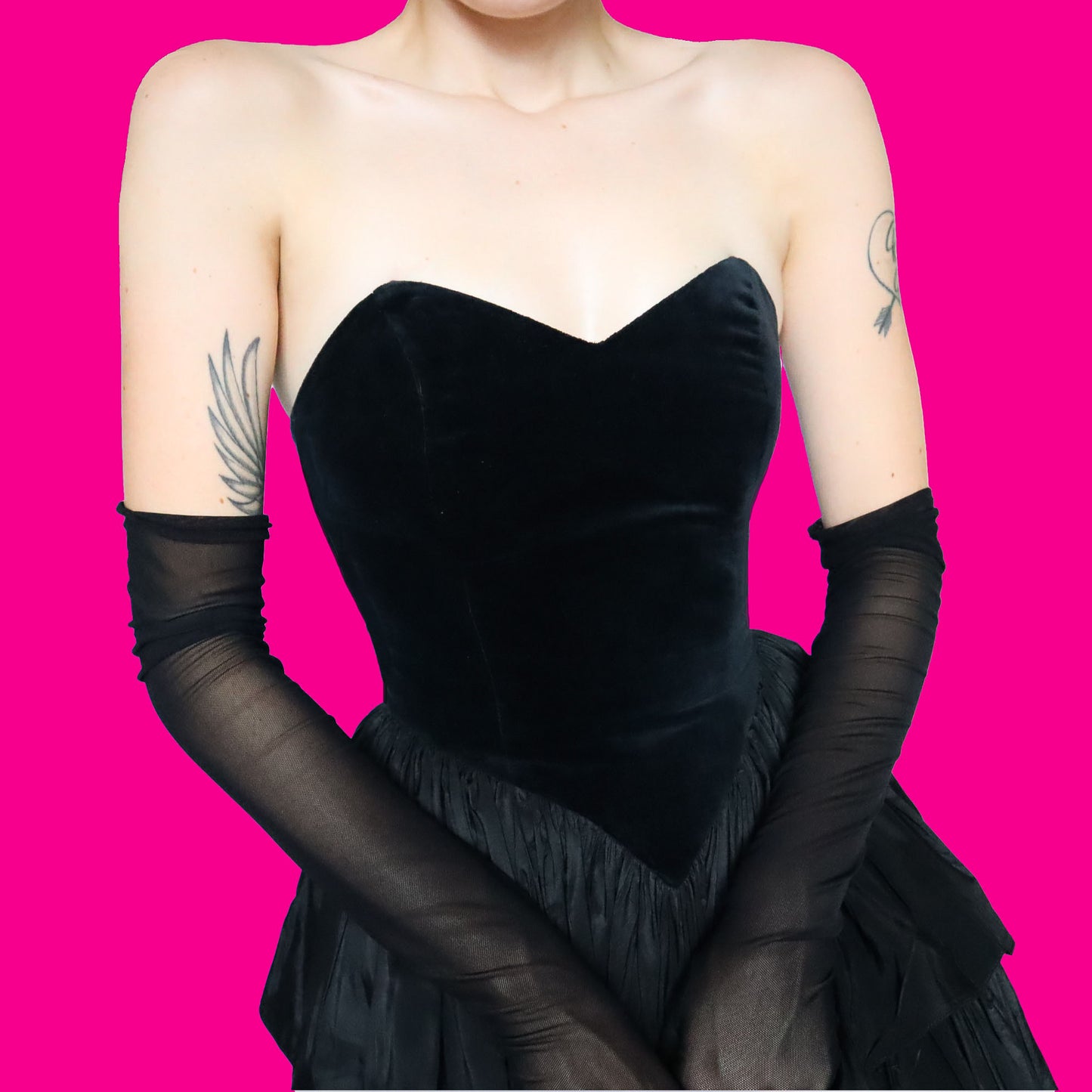 Black strapless velvet evening dress UK 10