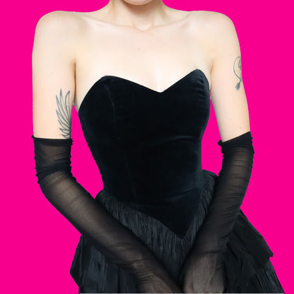 Black strapless velvet evening dress UK 10