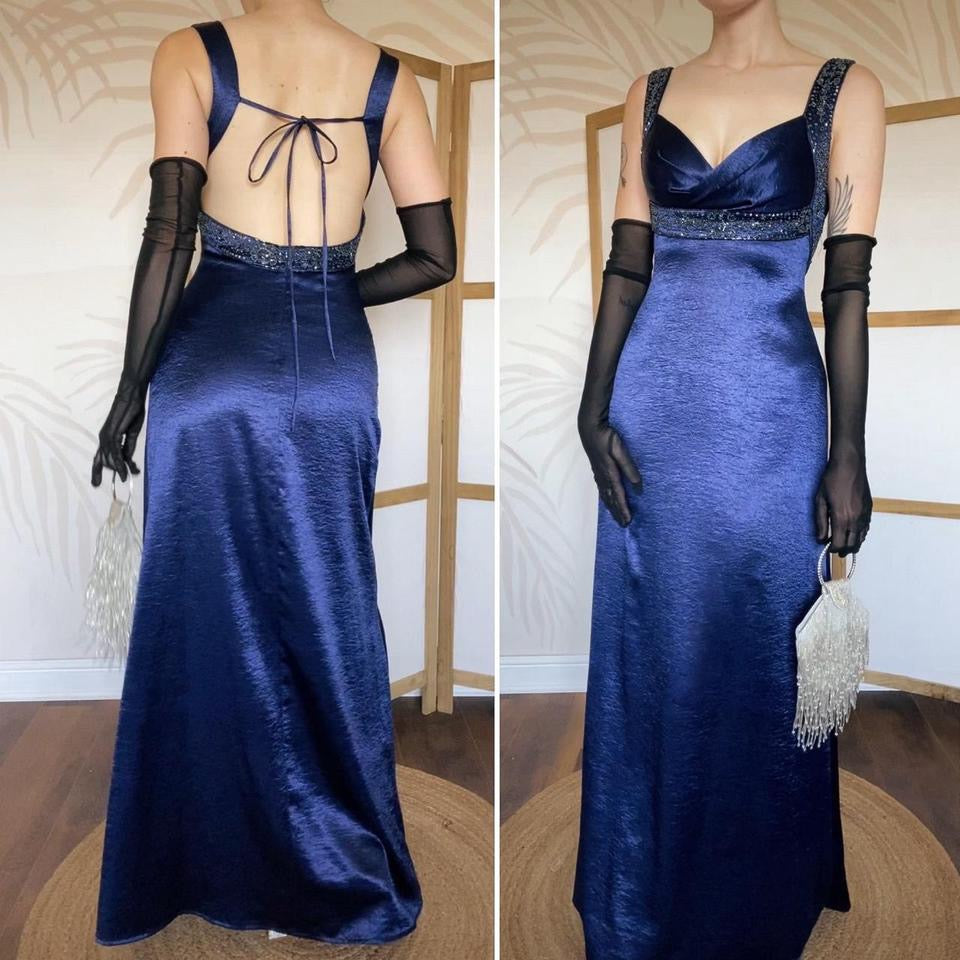 Shimmery blue open back evening dress uk 8-10