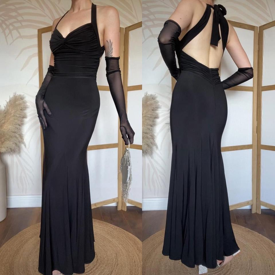 Black Niki Livas stretch evening dress uk 8-10