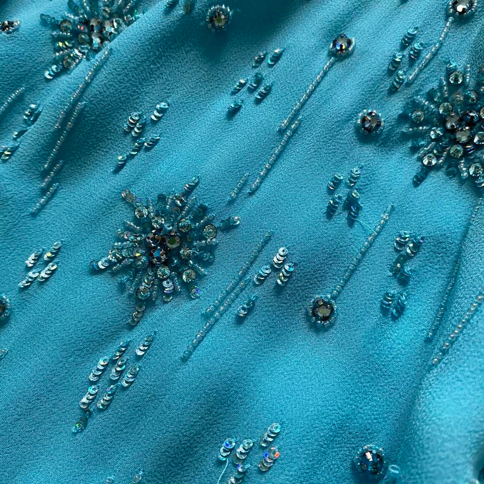 Light blue beaded 100% silk evening dress uk 10