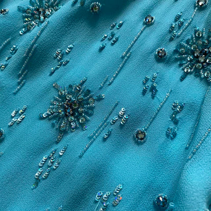 Light blue beaded 100% silk evening dress uk 10