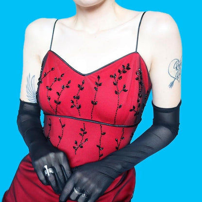 Red beaded slip midi dress UK 10