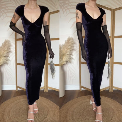 Navy velvet stretch bodycon dress uk 8