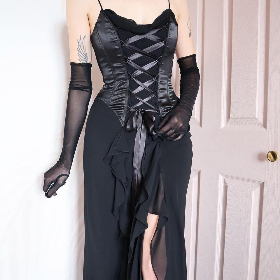 Black corset lace up evening gown UK 10