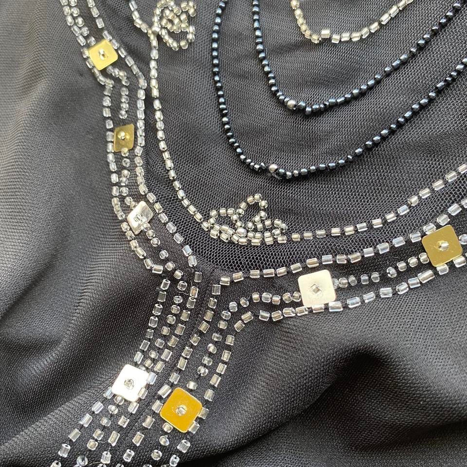 Black Dave & Johnny 90s beaded back evening dress size UK 16 & UK 18