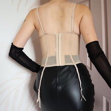 Load image into Gallery viewer, Beige satin sheer corset UK 32B
