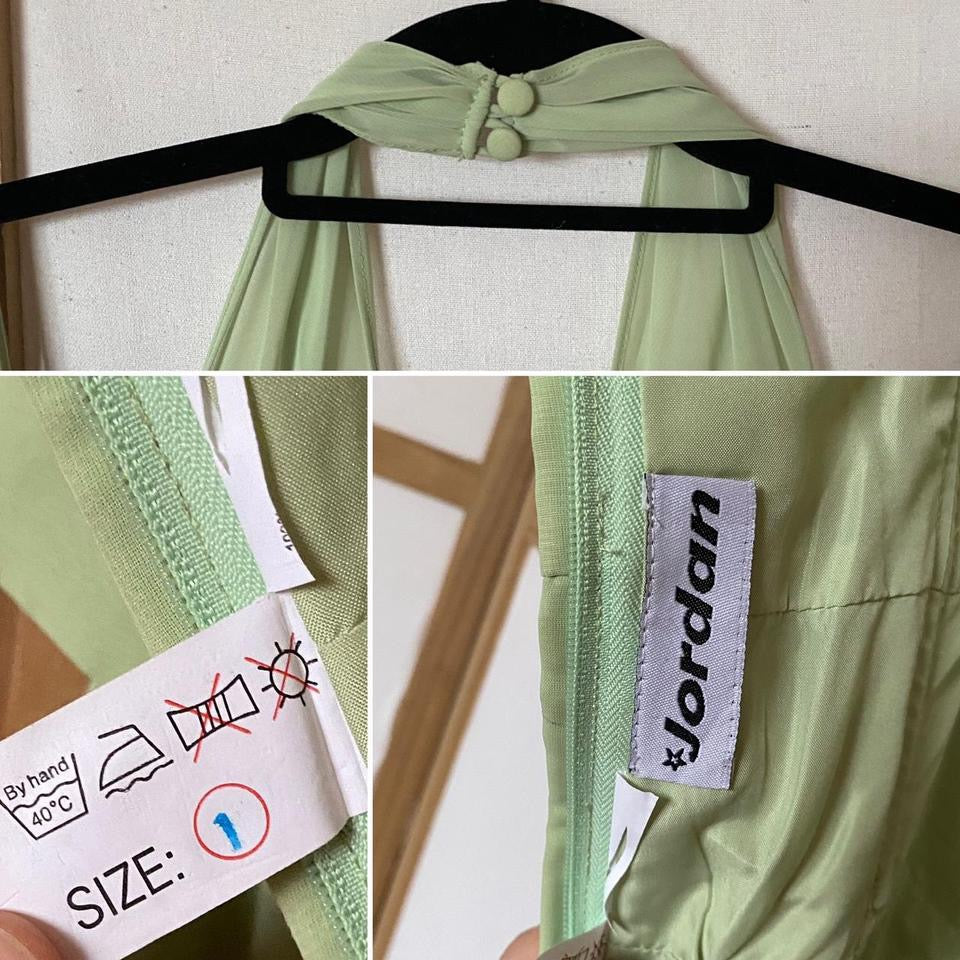 Green halter-neck chiffon evening dress uk 8